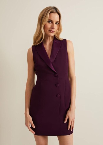 Phase Eight Lolicia Sleeveless Tux Dress Burgundy Canada | AGEVRF-493